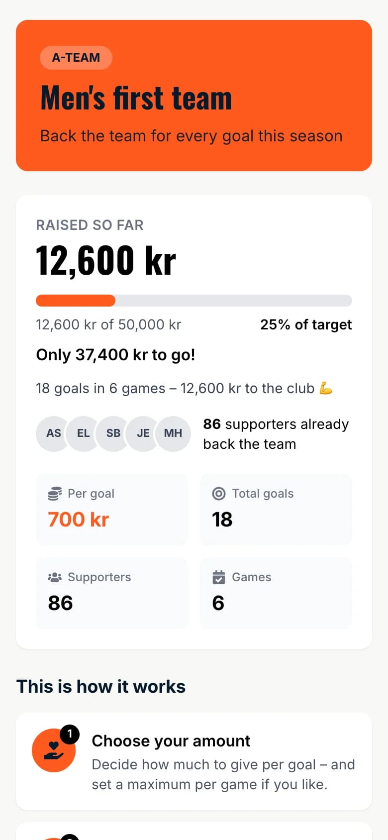 Example: a Goal Club fundraiser on a phone